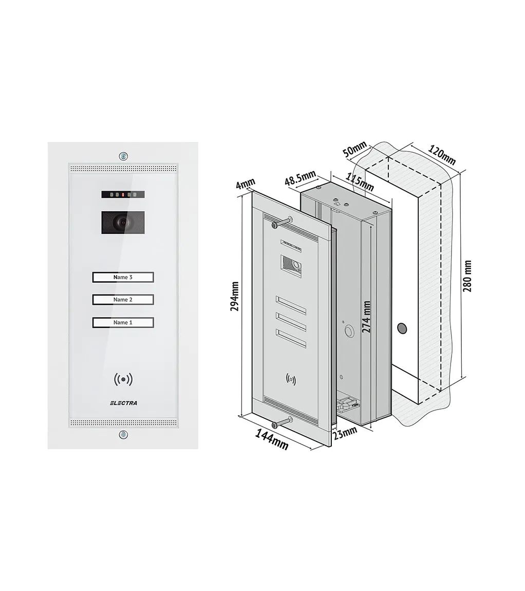SMART VIDEO PANEL - 3 АБОНЕНТА, FLUSH MOUNTING, БЕЛЫЙ — изображение 2