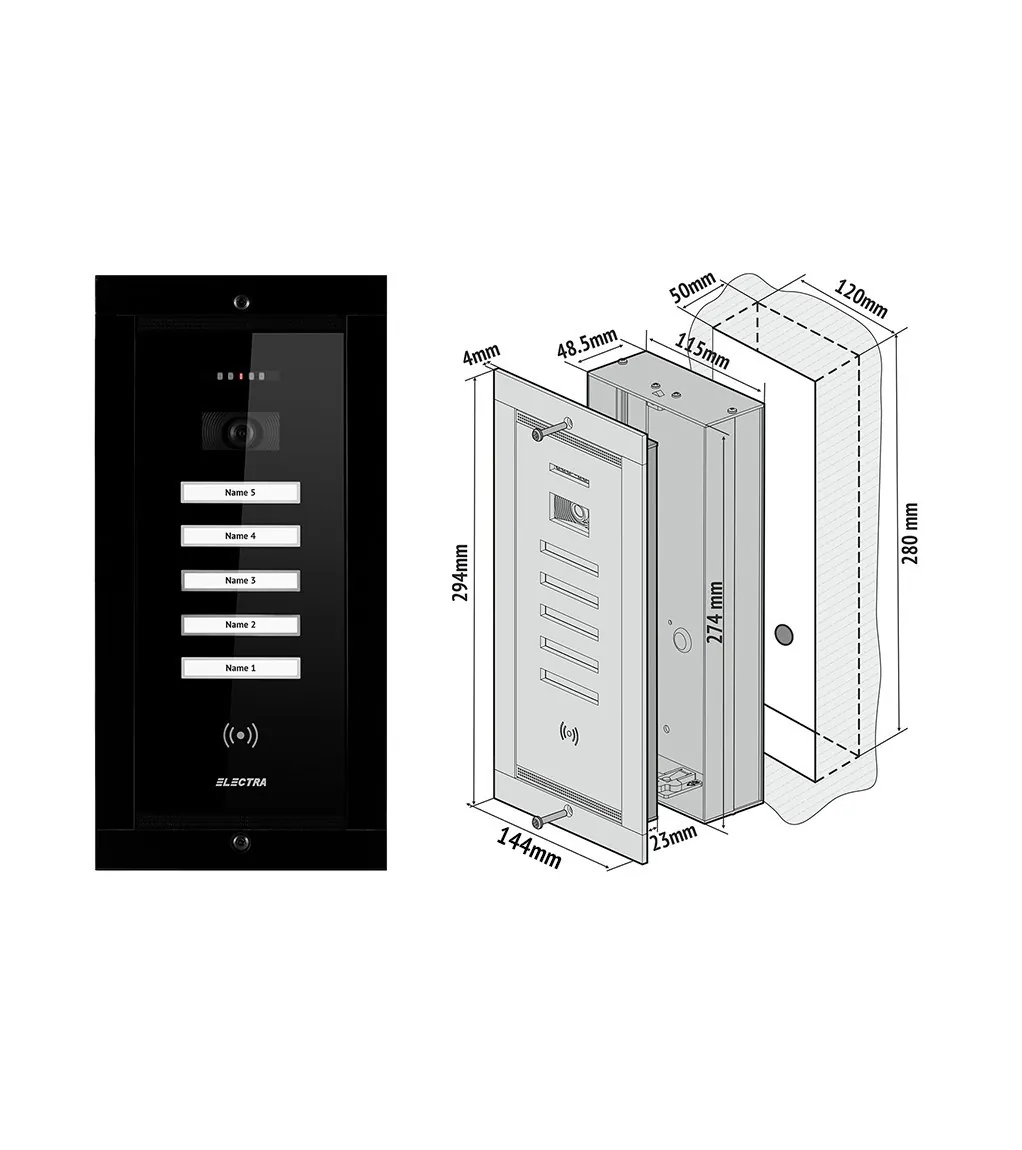 p-5B-4758 SMART VIDEO PANEL - 5 АБОНЕНТОВ, FLUSHCK MOUNTING, ЧЕРНЫЙ — изображение 2
