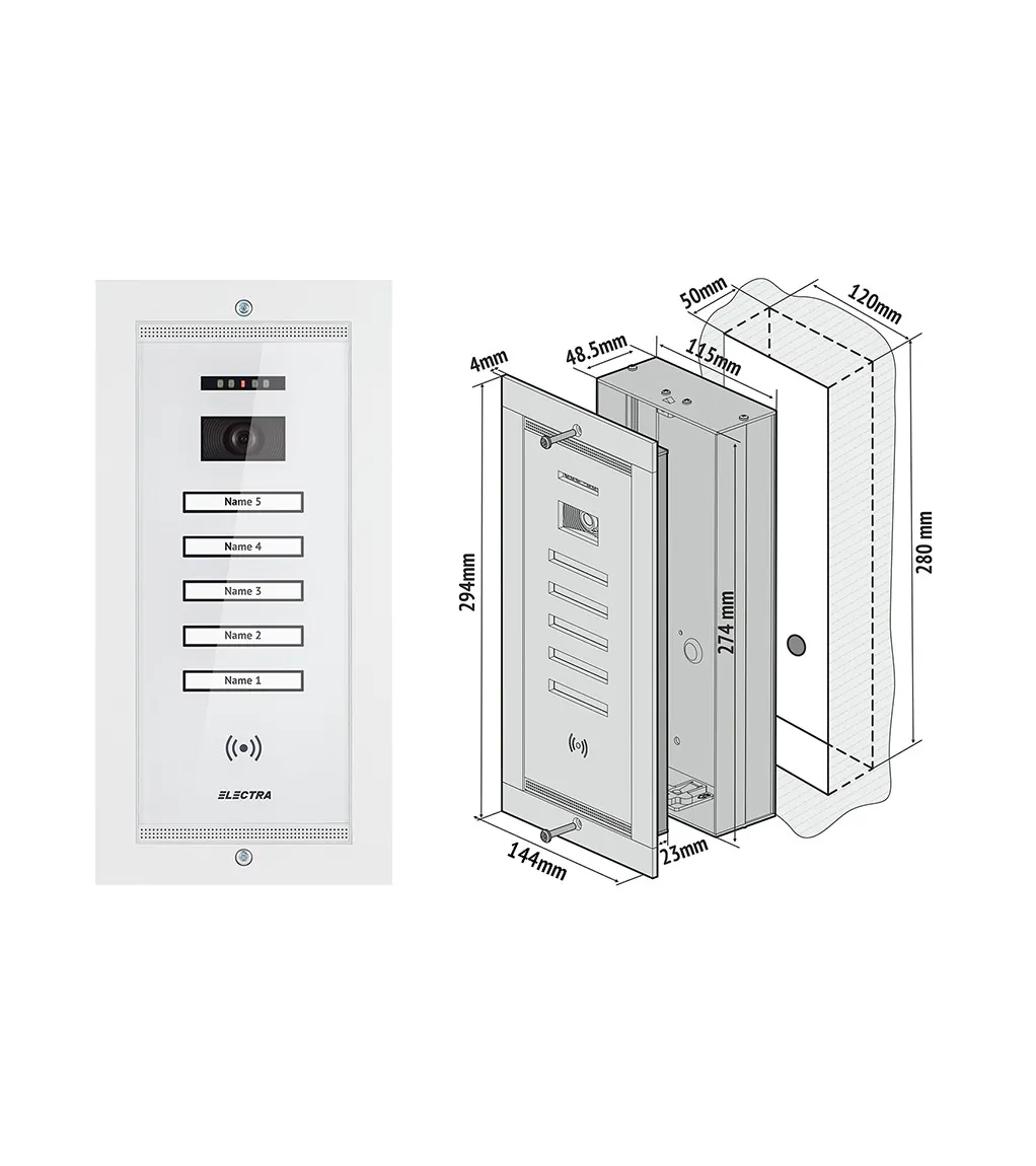 p-5W-8751 SMART VIDEO PANEL - 5 АБОНЕНТОВ, FLUSH MOUNTING, БЕЛОЕ — изображение 2
