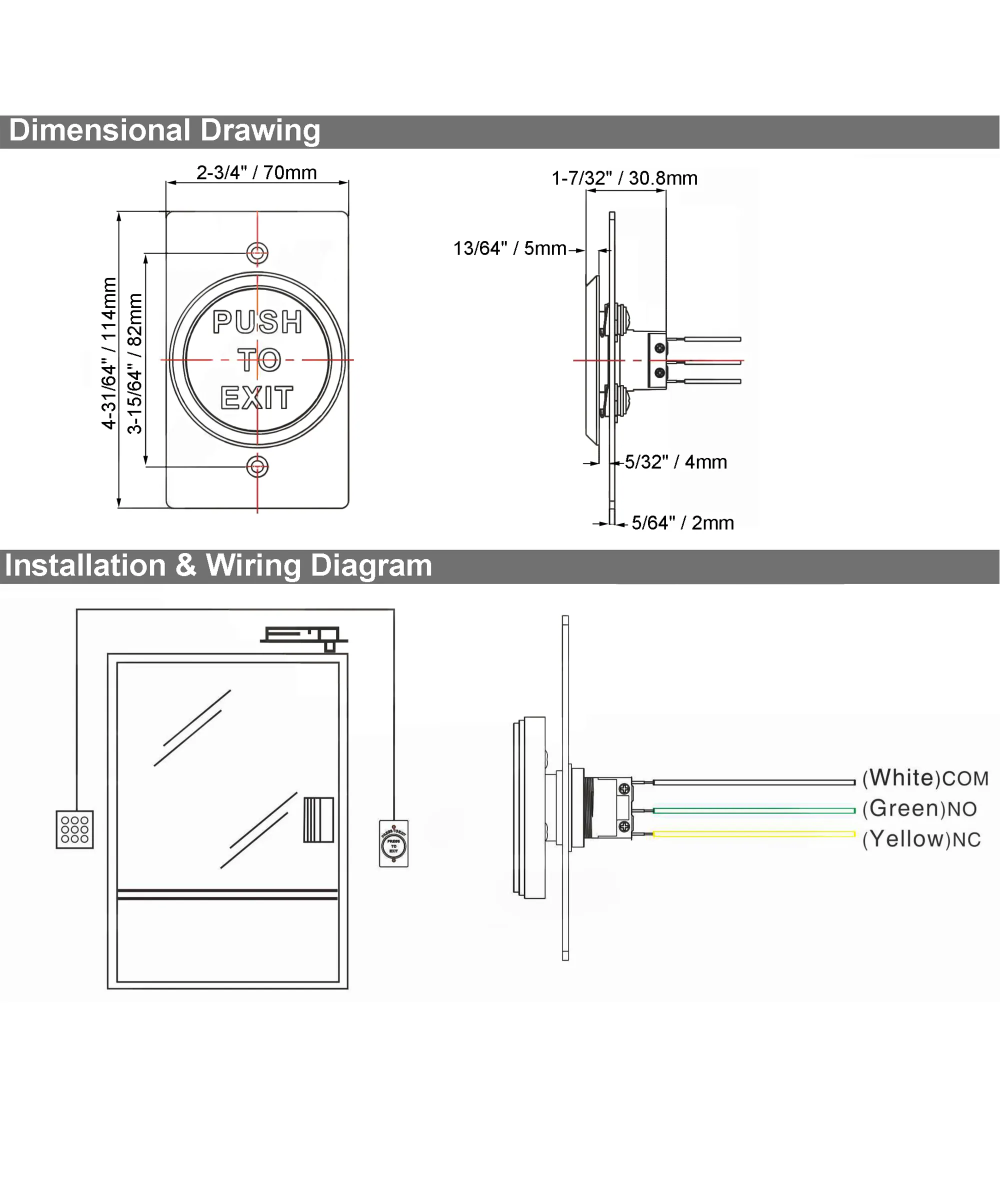 Stainless Steel Panel Press to Exit Button for Door Access Control System